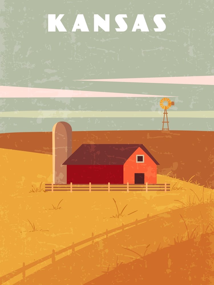 Kansas, USA — Retro travel minimalist poster