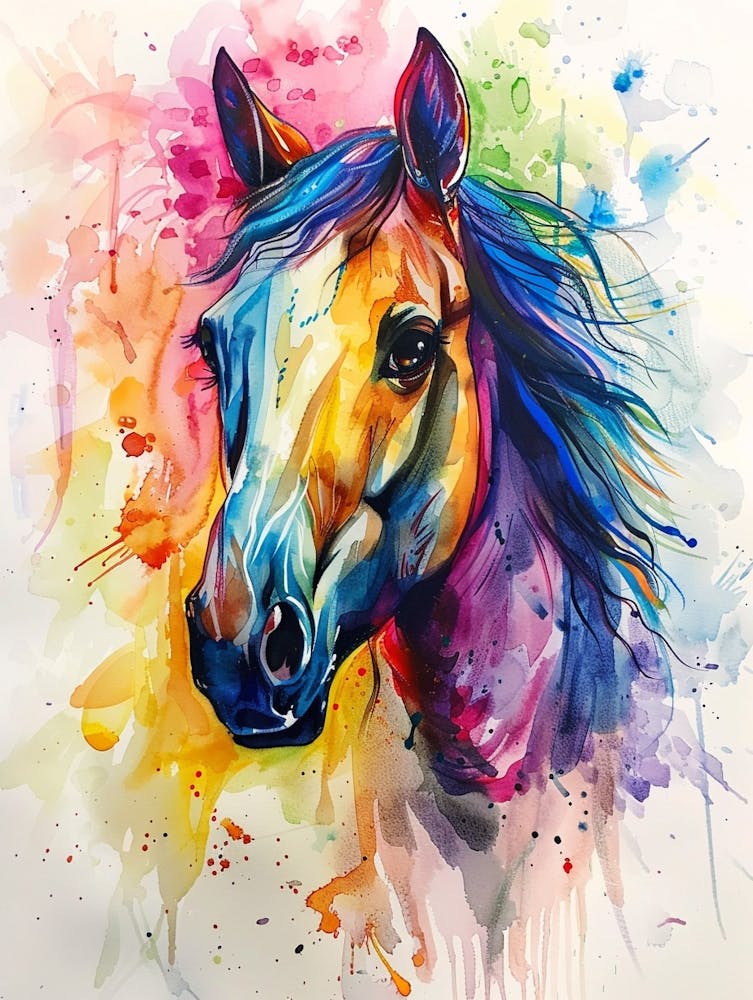 Horse Colourful Watercolour 1