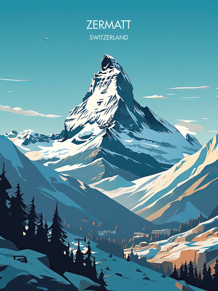 Poster Of Zermatt   Switzerland, Ski Resort Illustration 0