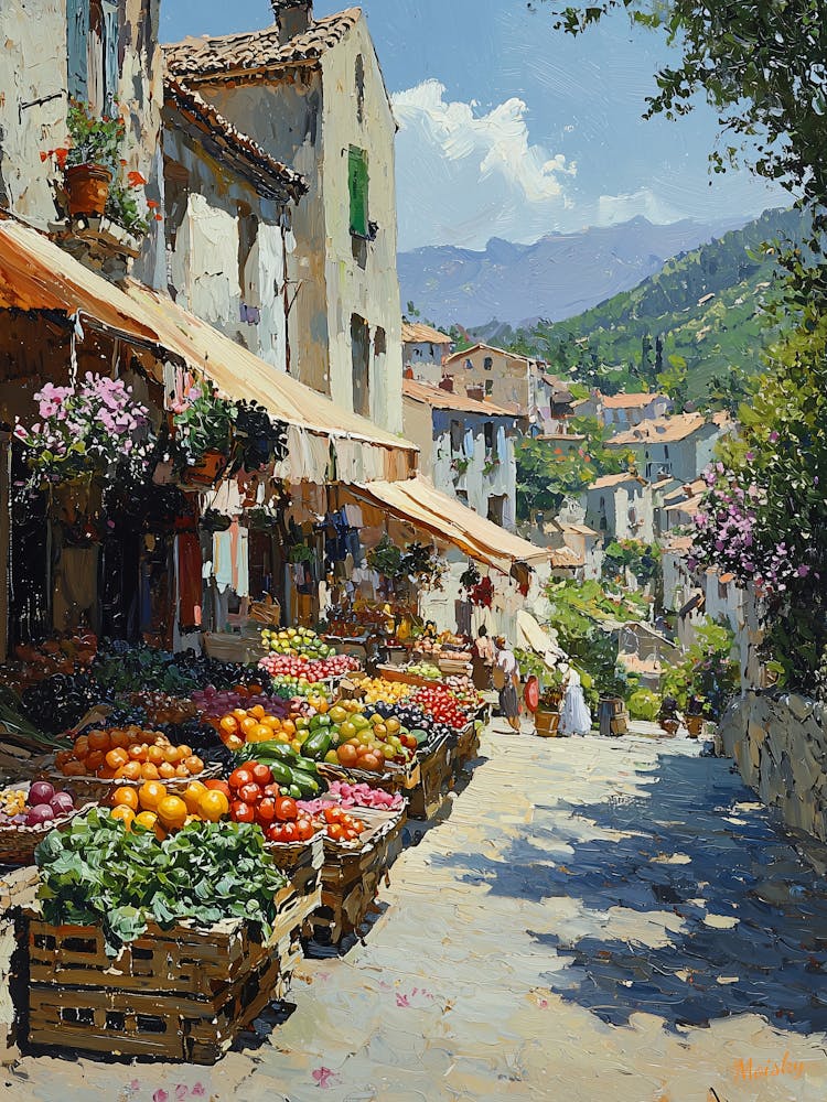 Fruit And Vegetable Market, Impressionist Oil Painting – Inspired by Monet
