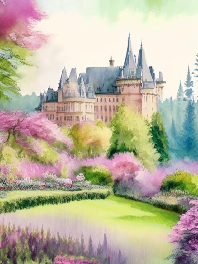 Biltmore Estate Gardens, Usa Pastel Watercolour