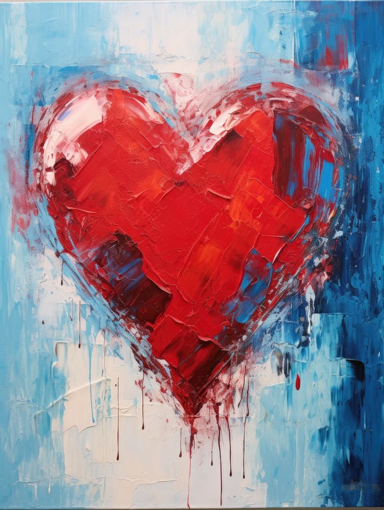 Abstract Red And Bule Heart Painting