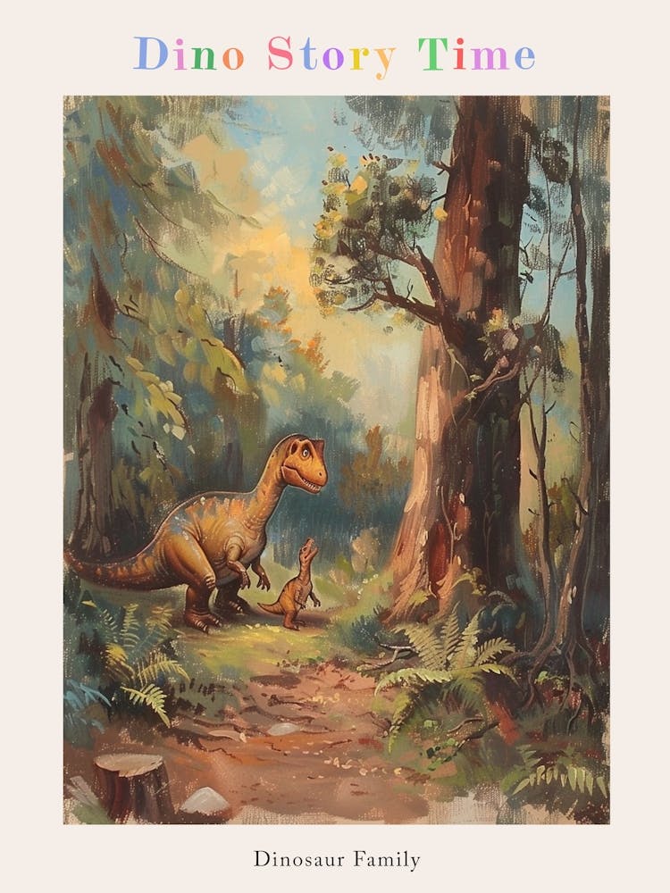 Dinosaur & Baby Dinosaur Storybook Painting 1 Poster