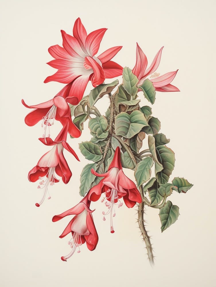 Vintage Cactus Illustration Christmas Cactus