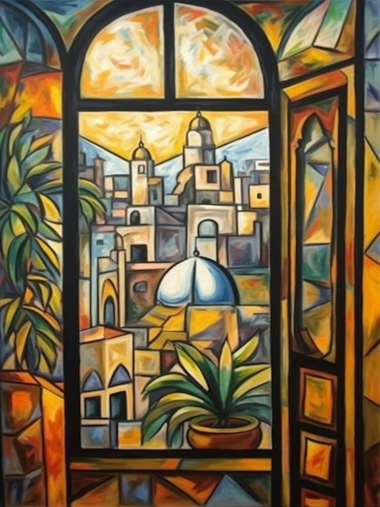 Window View Of Dubai United Arab Emirates In The Style Of Cubism 2
