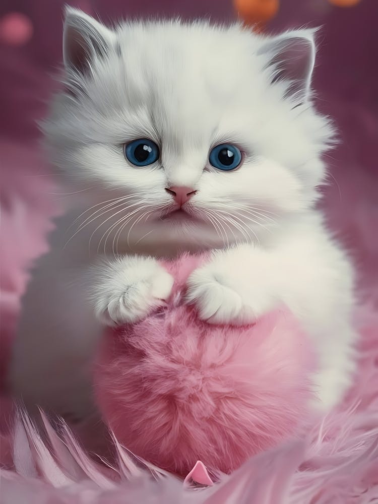 Cute Kitten Playing With Pink Ball