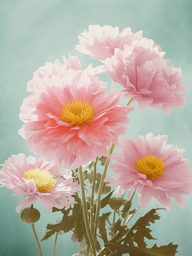 Chrysanthemums Flowers Acrylic Painting In Pastel Colours 4