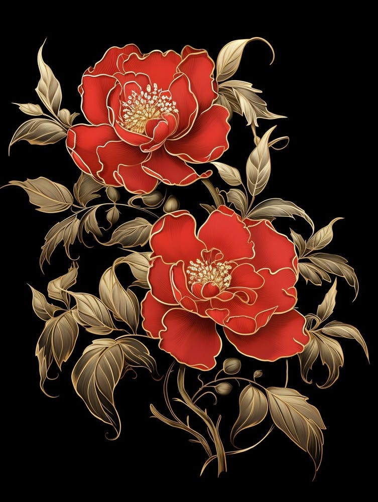 Camellia 2 William Morris Style Winter Florals