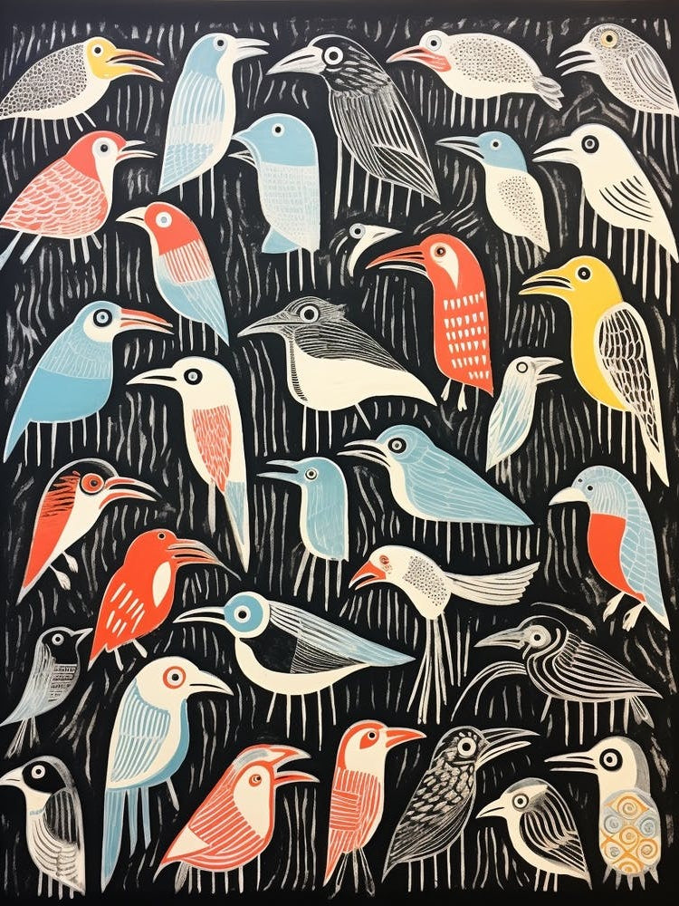 Abstract Bird Linocut Style 2
