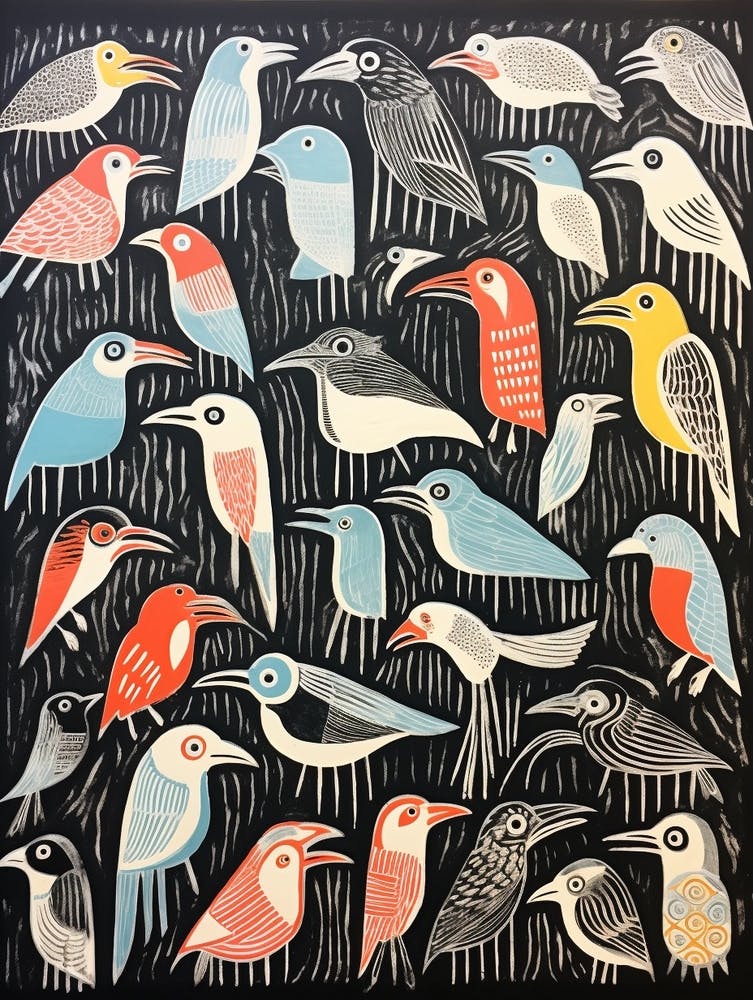 Abstract Bird Linocut Style 2