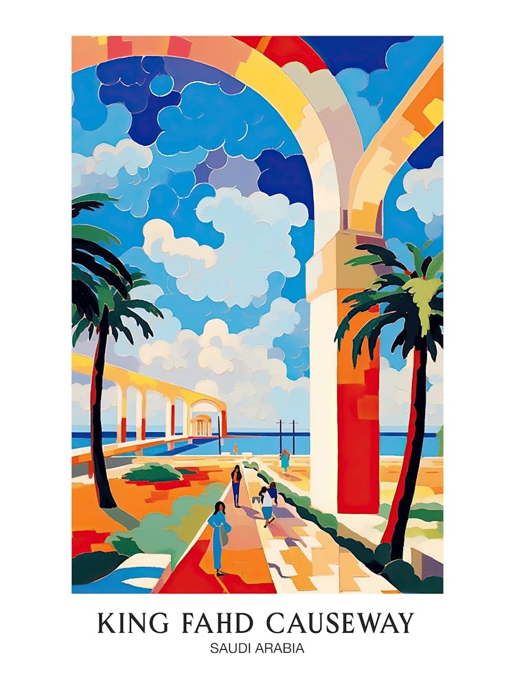 King Fahd Causeway, Saudi Arabia Colourful 2 Travel Poster