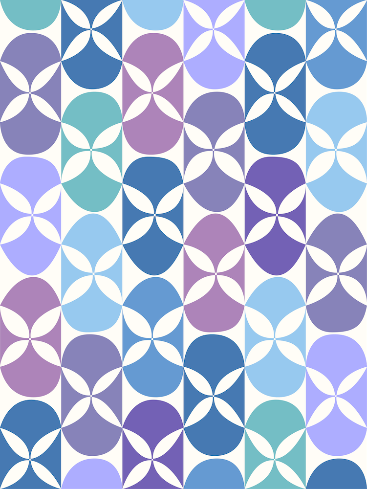 Blue and Purple Mid-Century Geometric Flowers