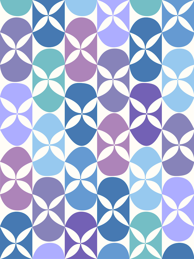 Blue and Purple Mid-Century Geometric Flowers
