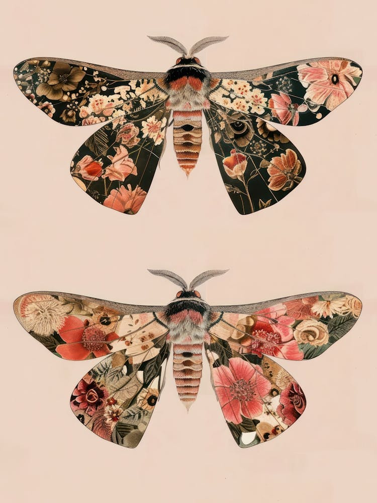 Pink Botanical Butterflies William Morris Style 9