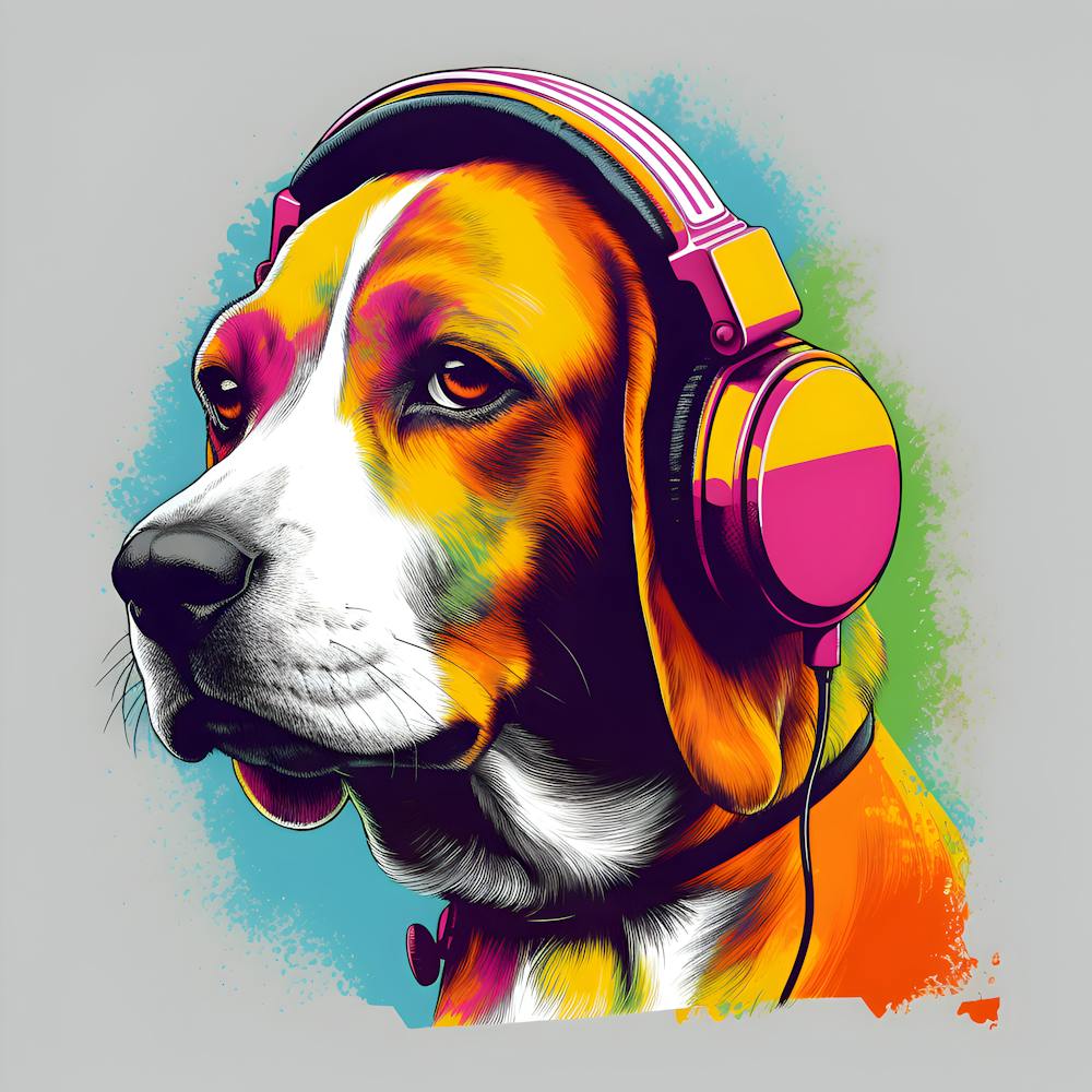 Beagle With Headphones