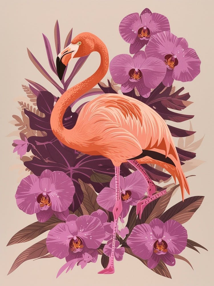 Jamess Flamingo And Orchids Minimalist Illustration 4