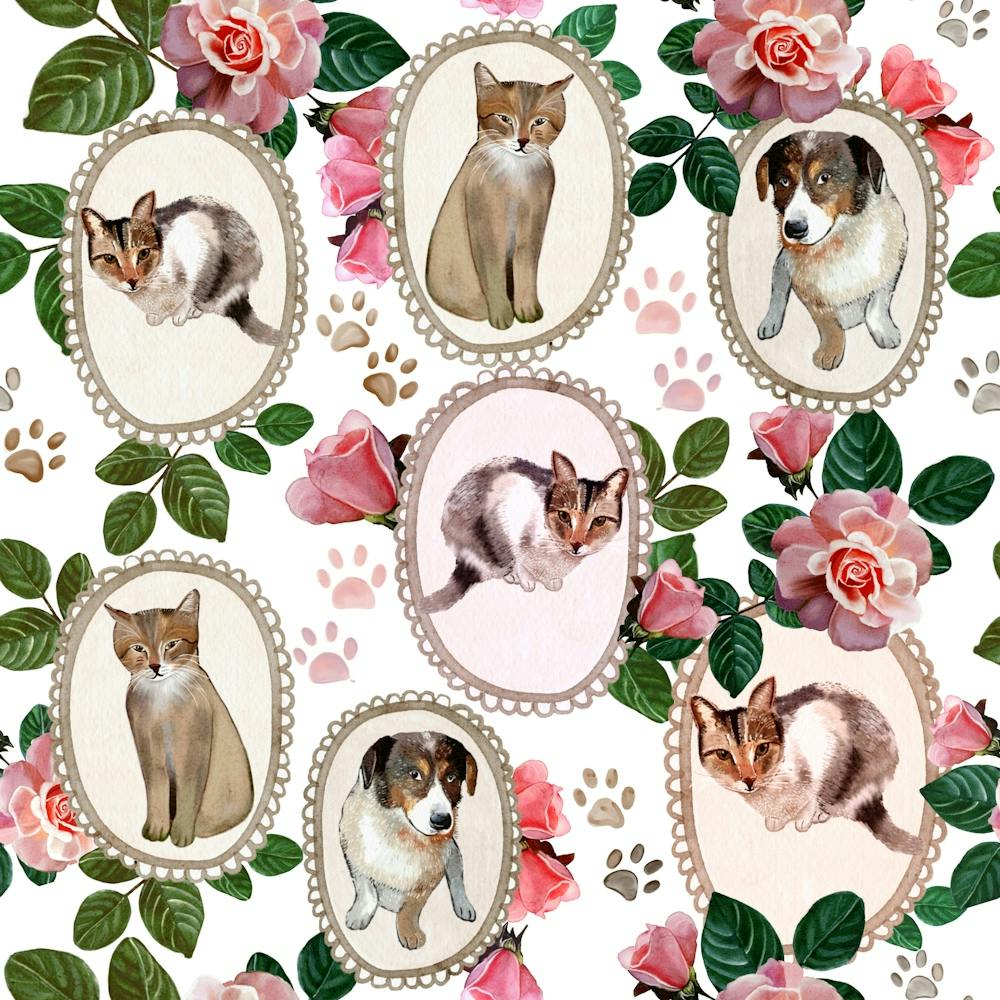 Cats And Dogs Watercolor Pattern