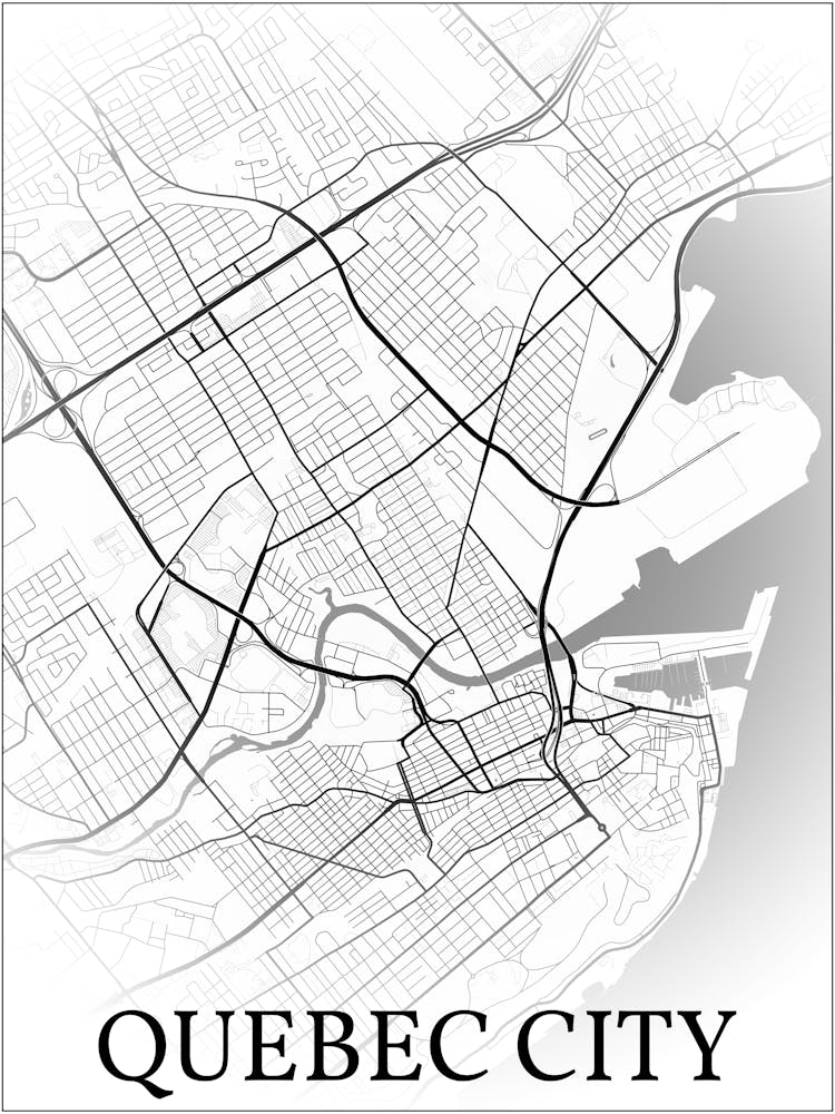 Quebec City, Quebec, Kanada, Stadtkarte, Schwarz-Weiß-Verlauf Design