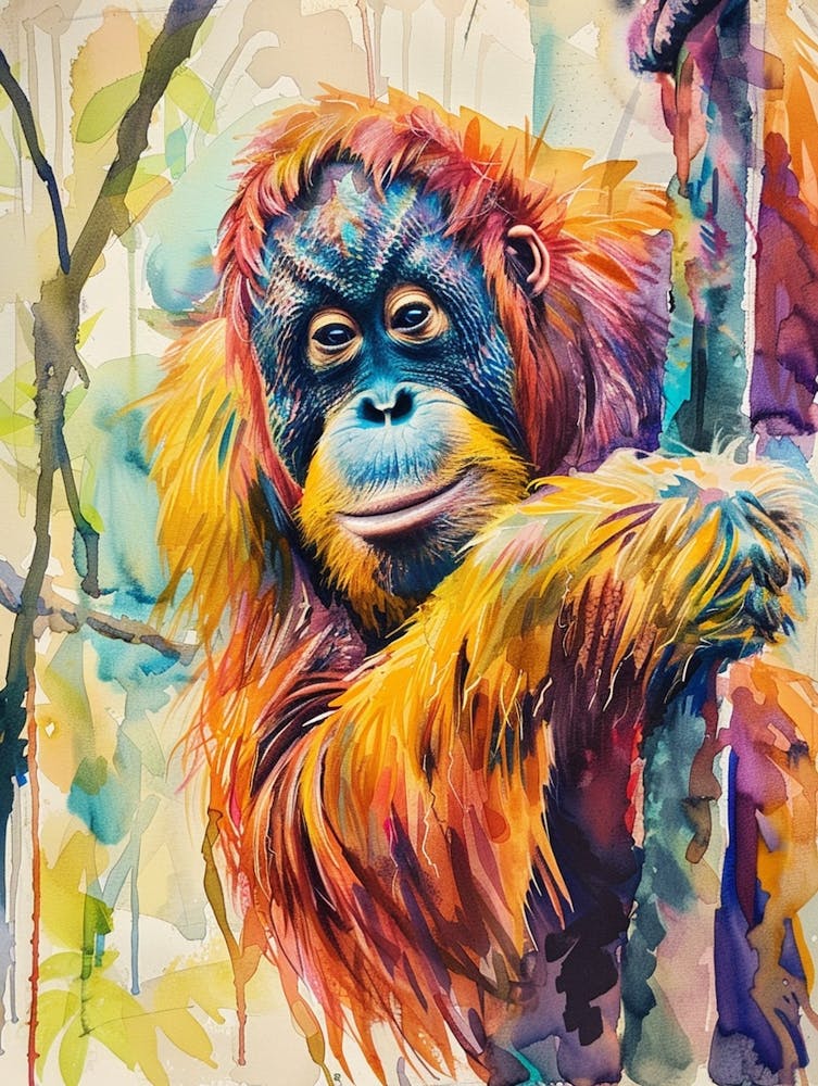 Orangutan Colourful Watercolour 2