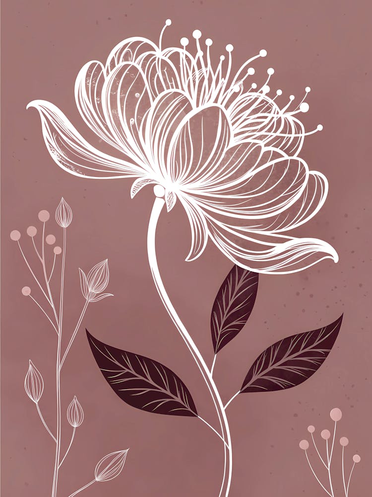 Ornate White Flower Silhouette Minimalist Floral Art