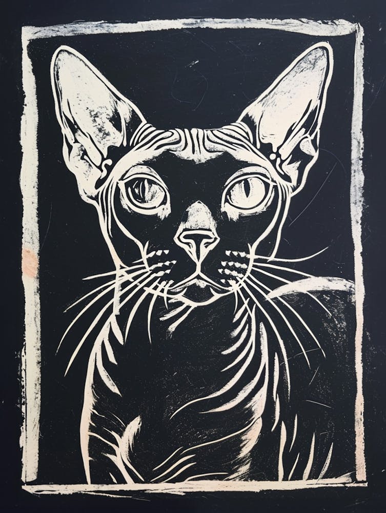 Cornish Rex Cat Linocut Blockprint 5