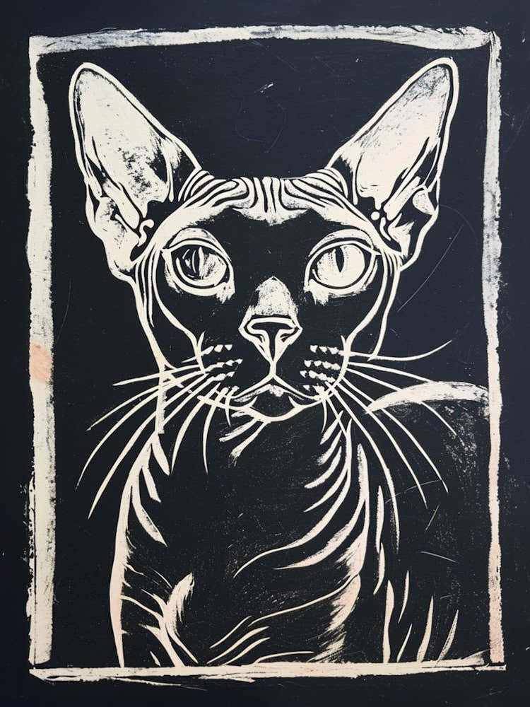 Cornish Rex Cat Linocut Blockprint 5