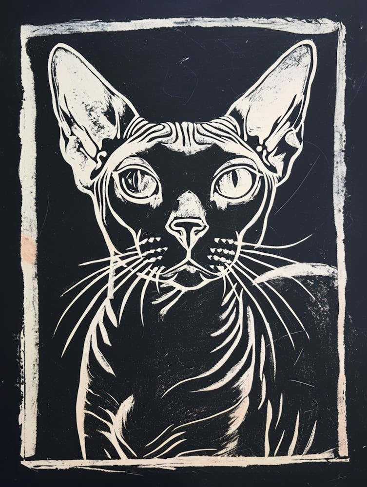 Cornish Rex Cat Linocut Blockprint 5