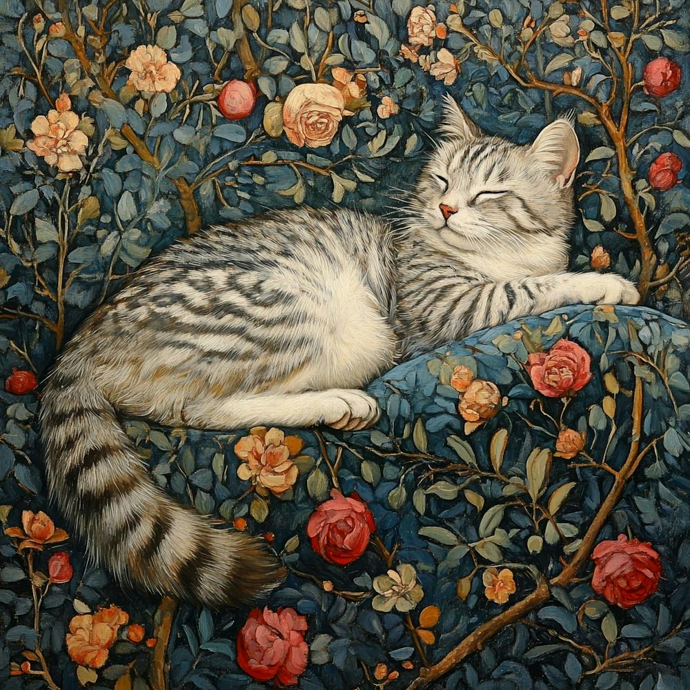 Cat In Roses Art Art Print by Saiful – Fy!