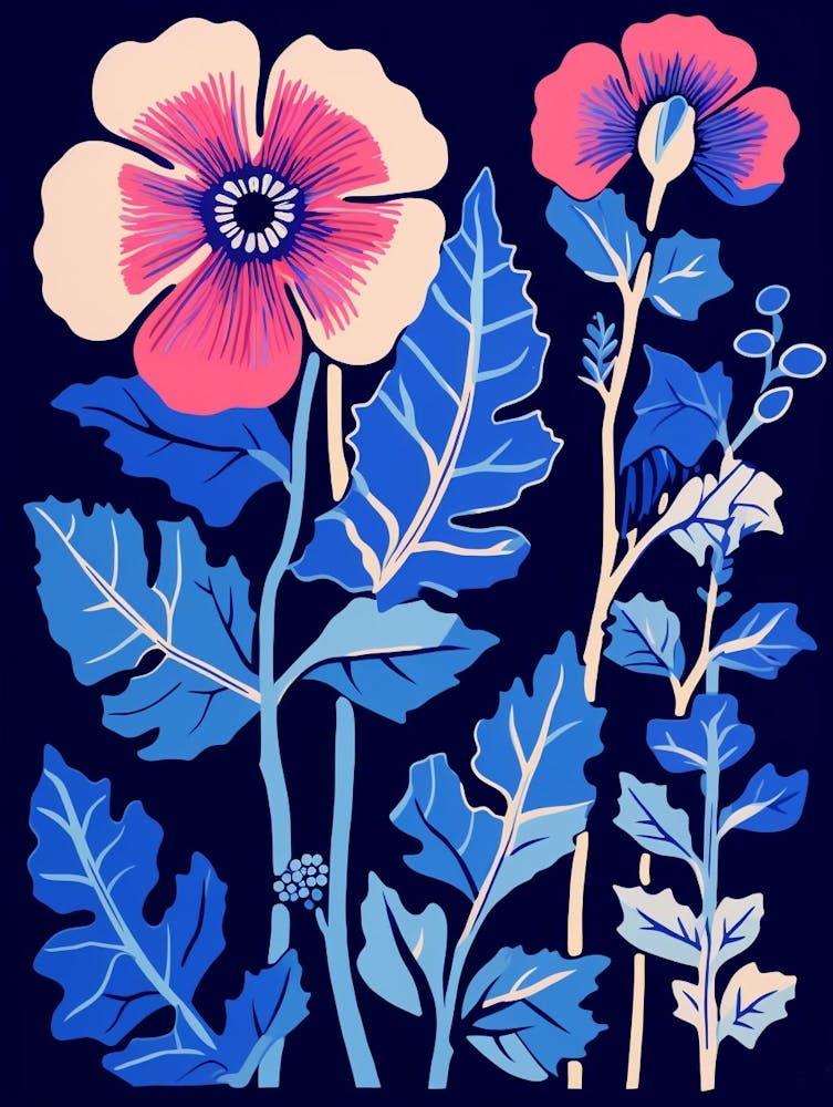 Blue Flower Illustration Hollyhock 2