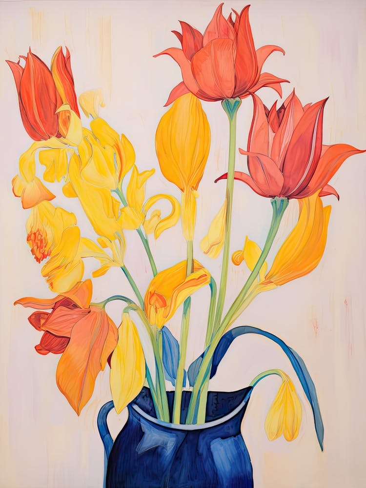 Tulips In A Blue Vase