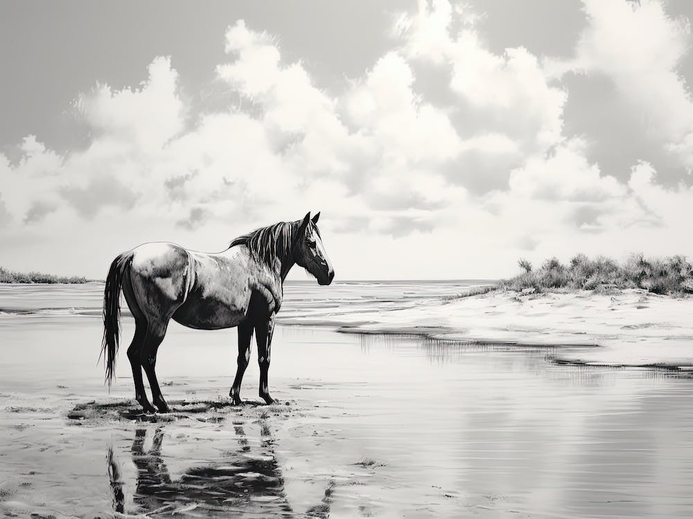A Horse Oil Painting In Seven Mile Beach, Grand Cayman, Landscape 4