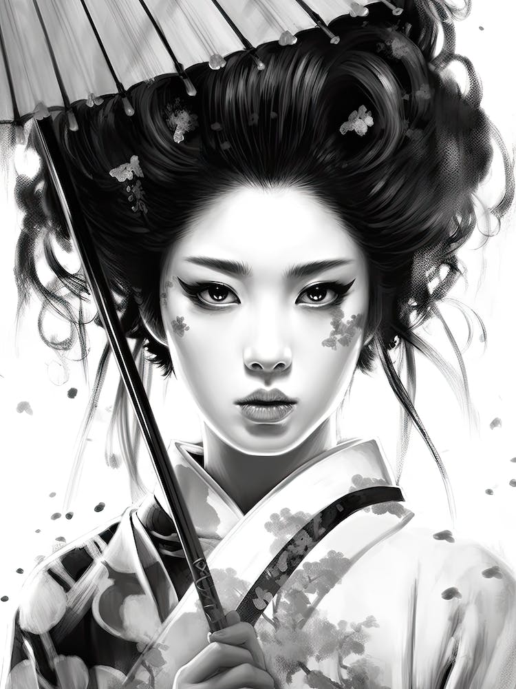 Geisha Black And White Anime Style  7