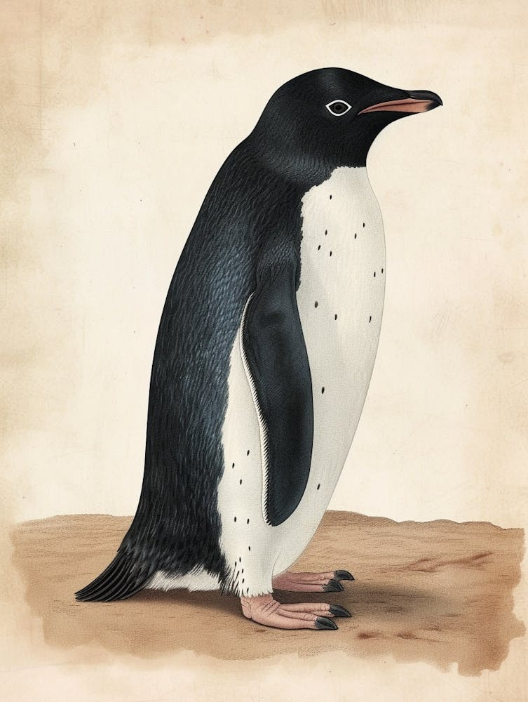 Adélie-Pinguin Saunders Island Vintage Botanisches Gemälde 3