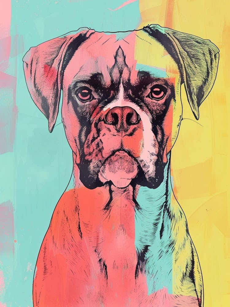 Boxer Dog Pastel Watercolour Line Drawing 1