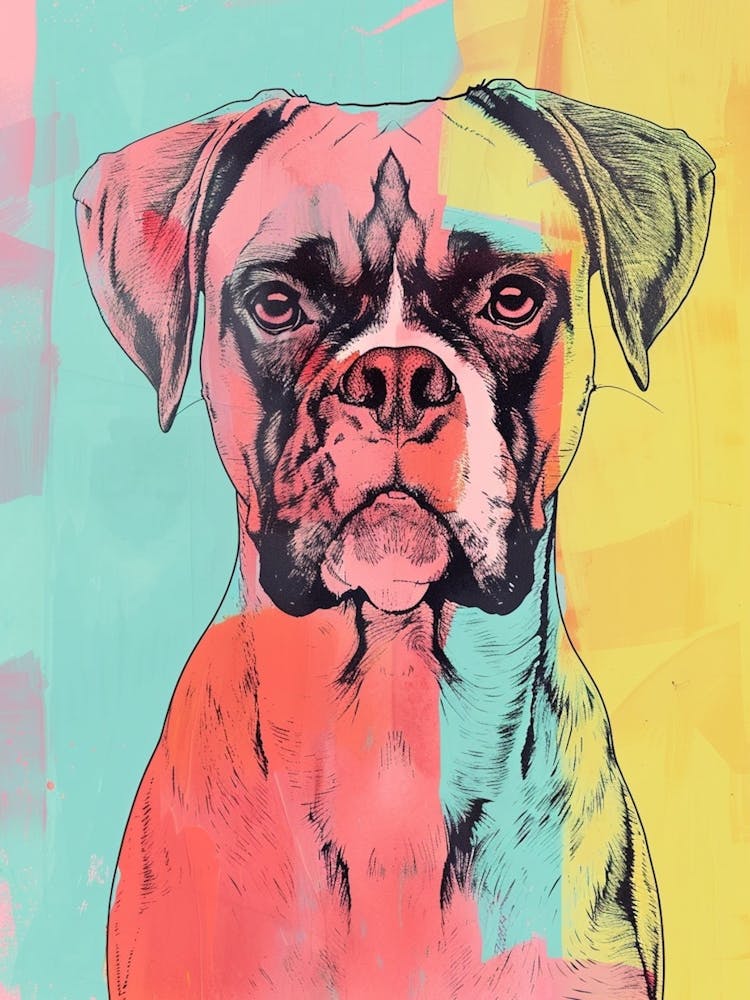Boxer Dog Pastel Watercolour Line Drawing 1