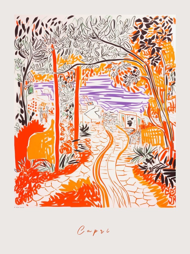 Capri 2 Italie Dessin Orange Affiche