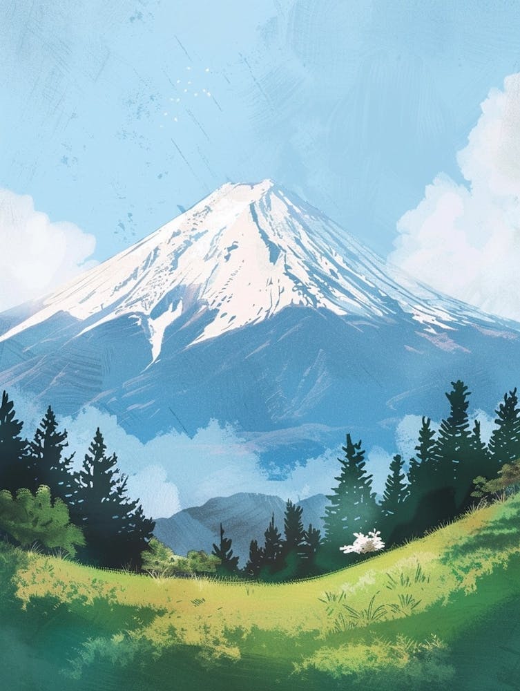 Mount Fuji Japan 4 Retro Illustration