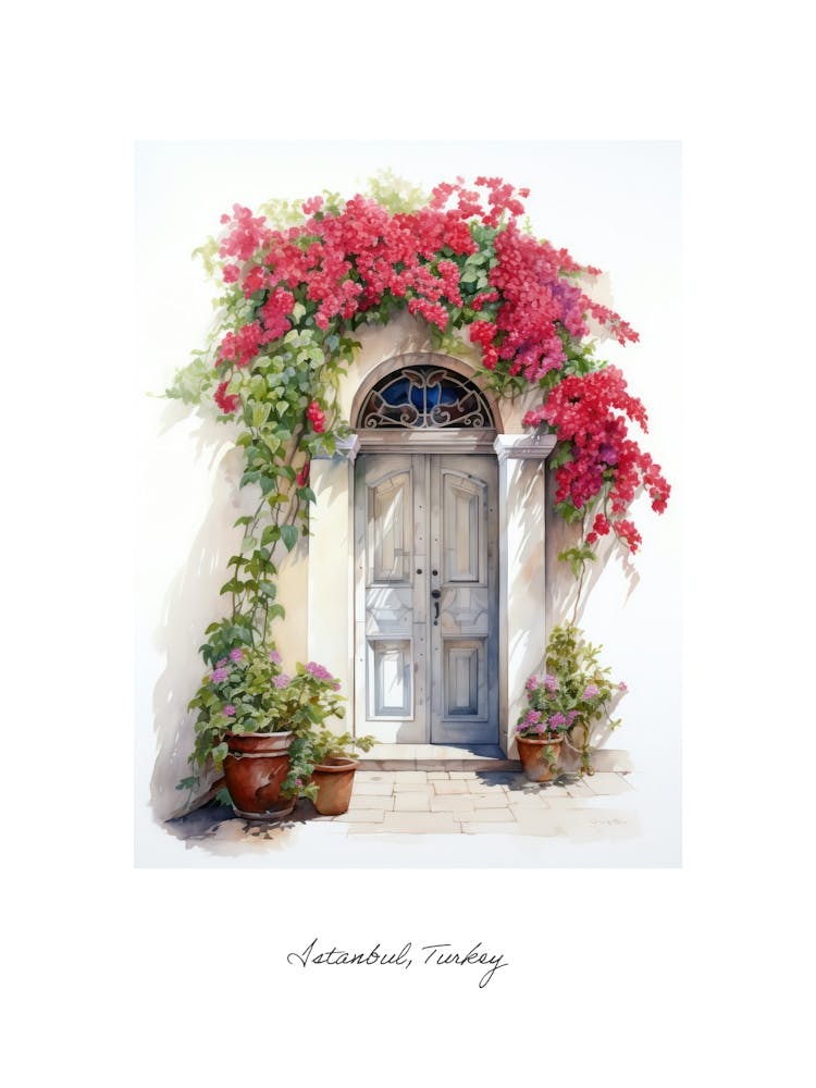 Istanbul, Turkey   Mediterranean Doors Watercolour Painting 4 Poster