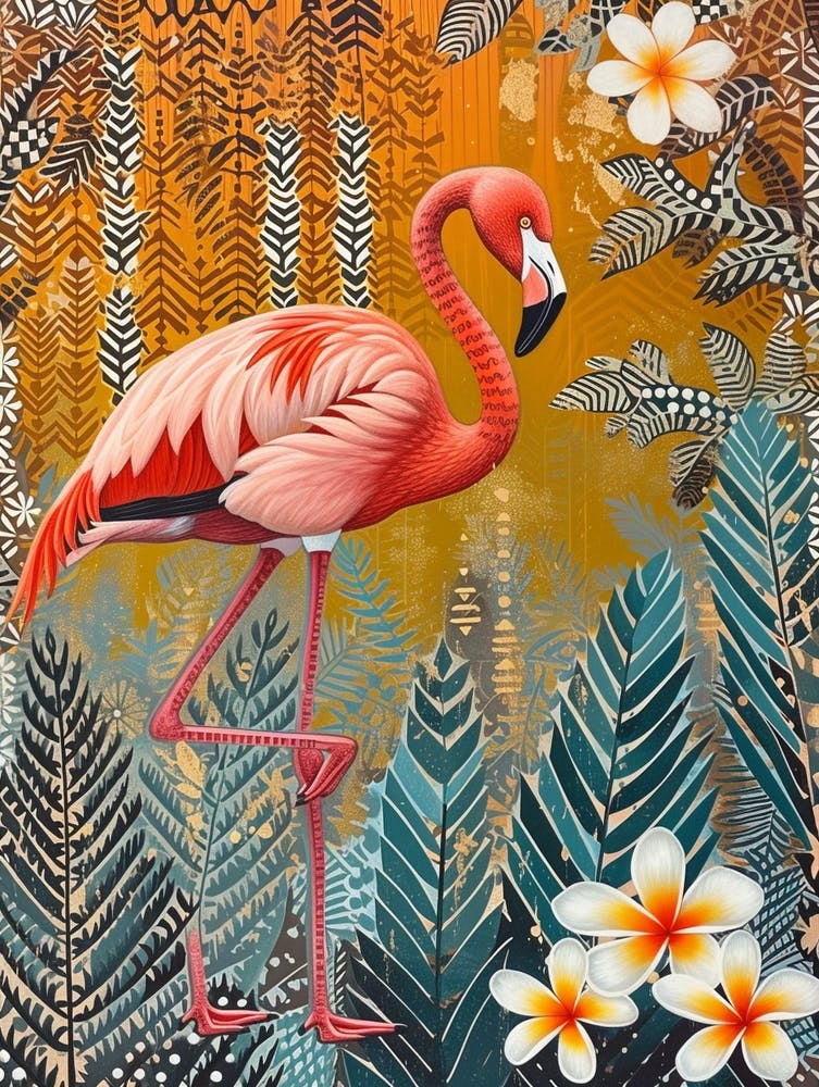 Greater Flamingo And Frangipani Boho Print 4