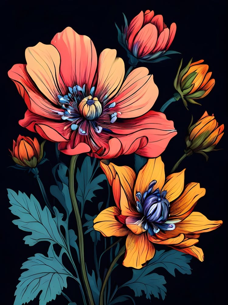 Flowers On A Black Background 10