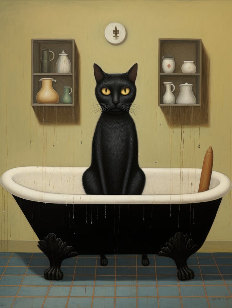 Black Cat In Bathtub