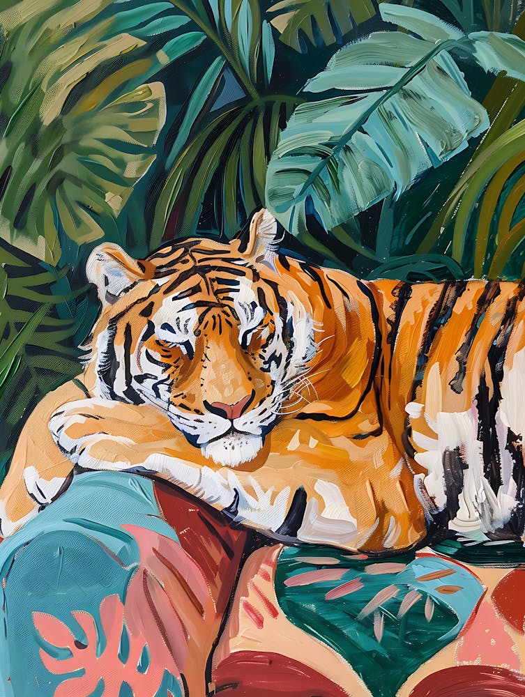 Oil Painting Tiger Sleeping 19