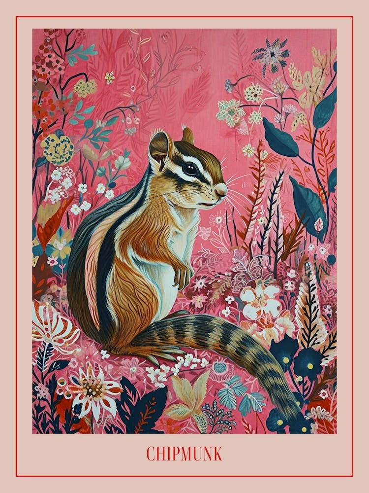 Floral Animal Painting Chipmunk 2 Poster
