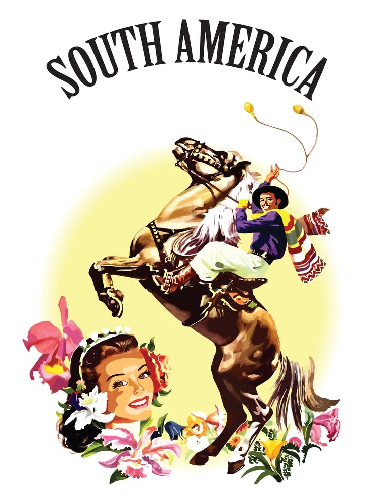 South America, Gauchos on a Horse and a Smiling Lady