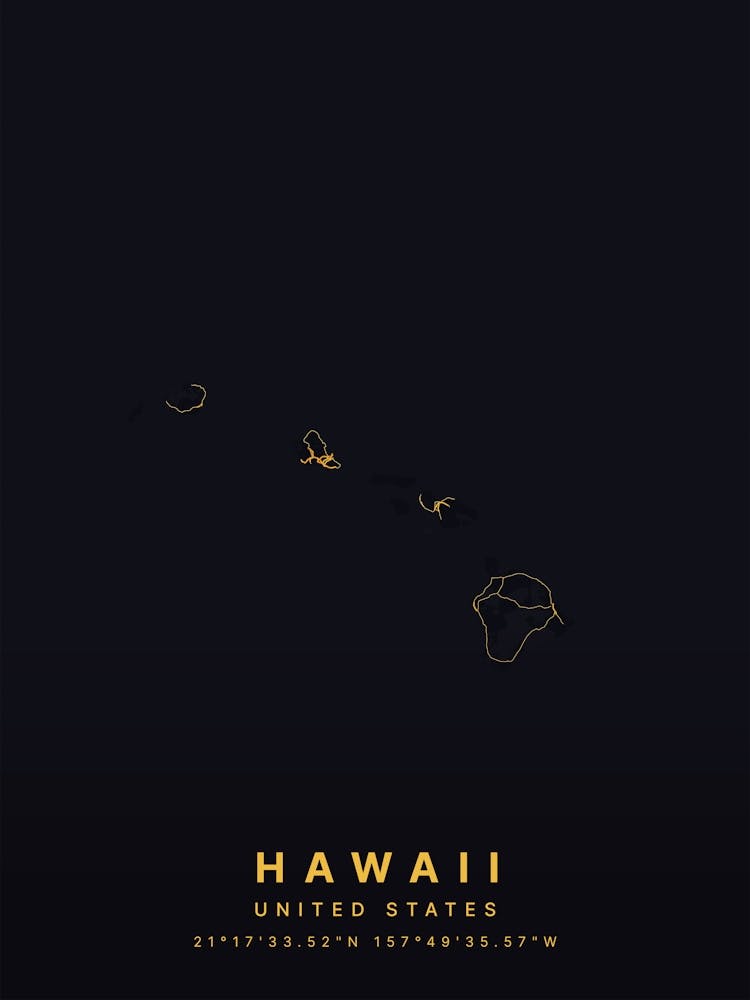 Hawaii United States Black And Gold Map