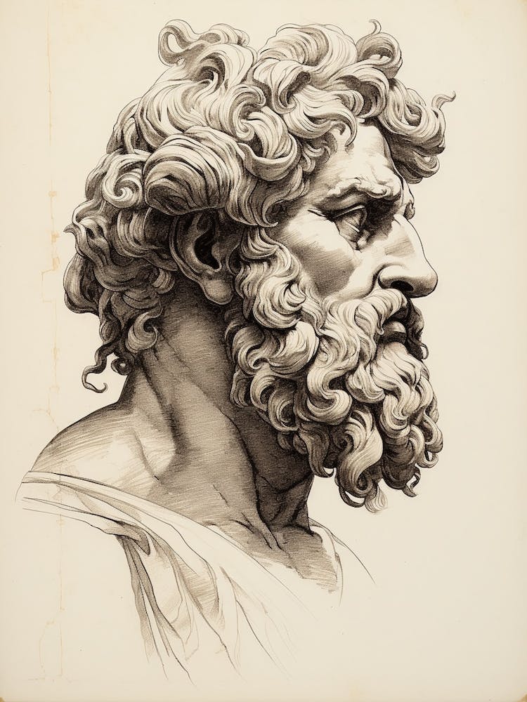 Zeus Pencil Line Drawing