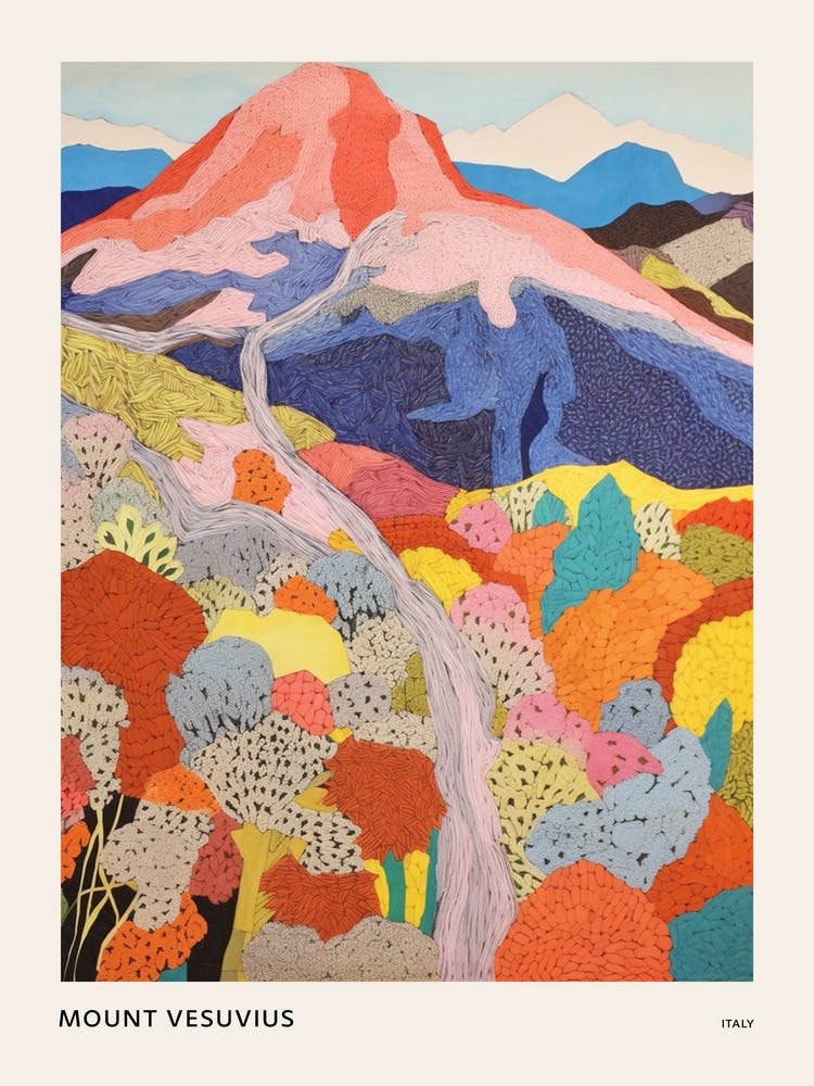Mount Vesuvius Italy 3 Colourful Mountain Illustration Poster