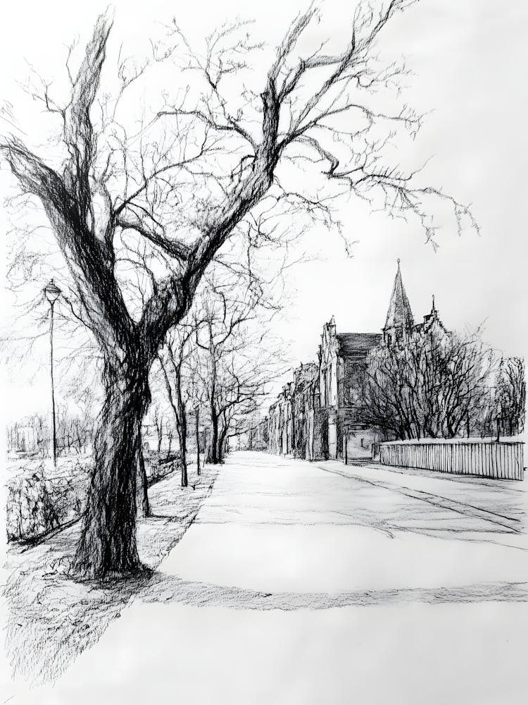 Kohlezeichnung Straßenszene