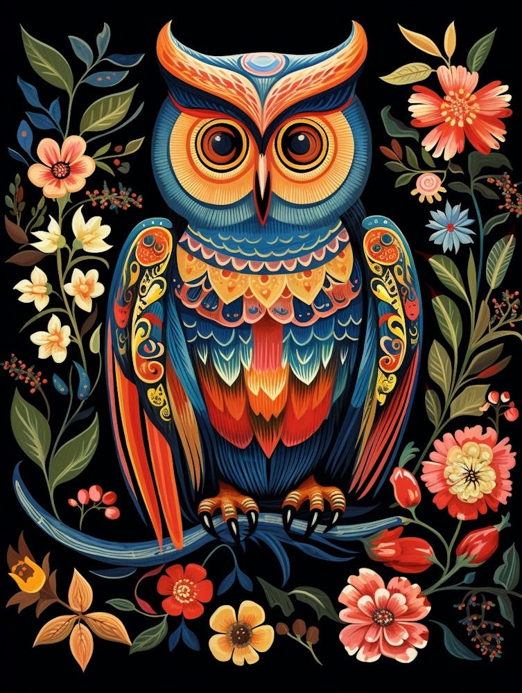 Folk Bird Illustration Great Horned Owl 3