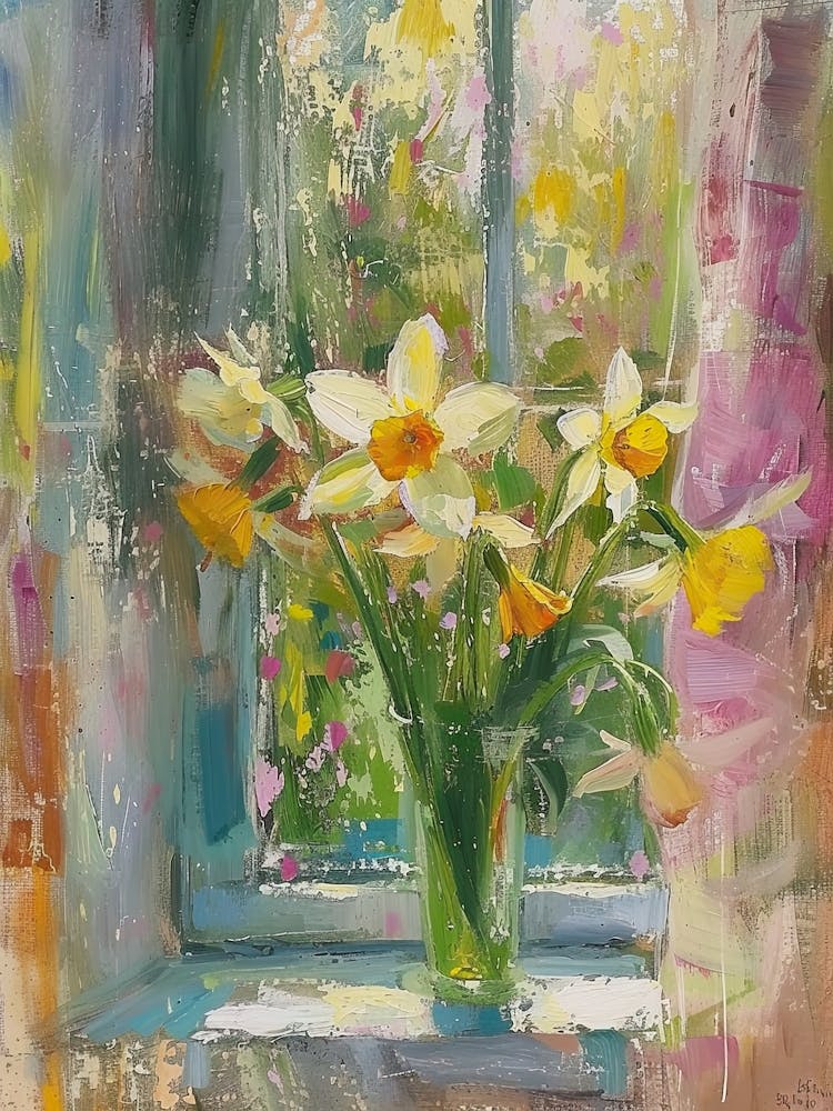 Daffodil Flowers On A Cottage Window 3